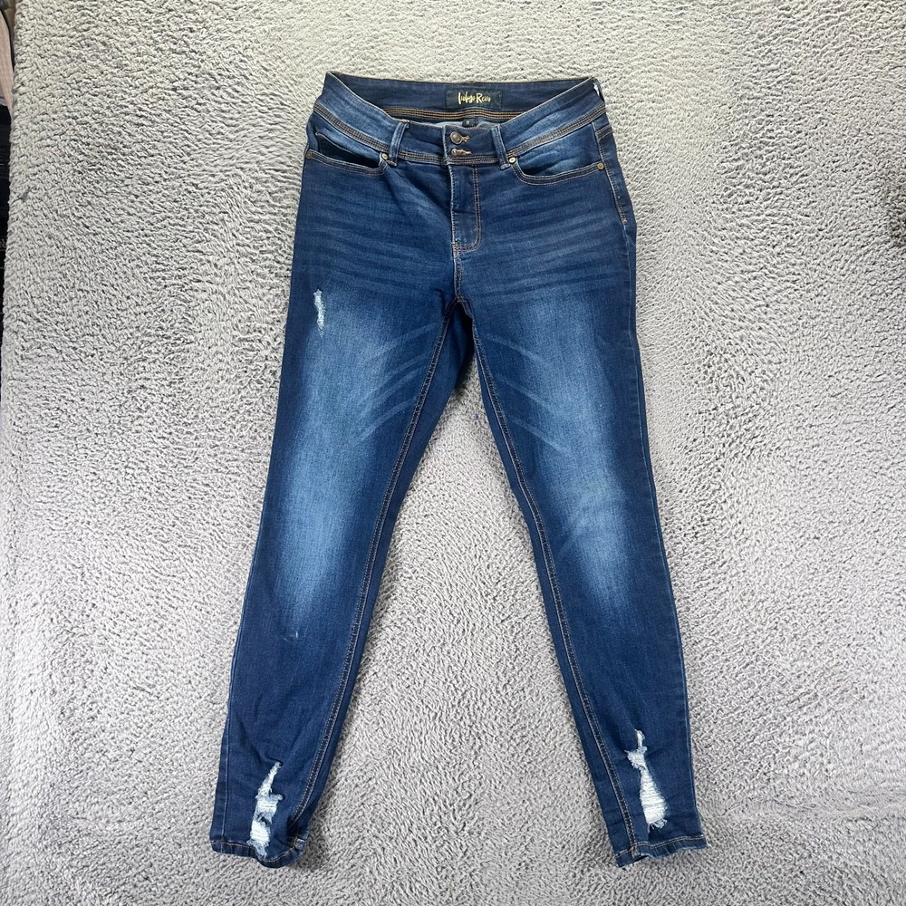 Indigo Rein Jeans Womens 11 Blue Cotton Denim Skinny Distressed Faded Stretch